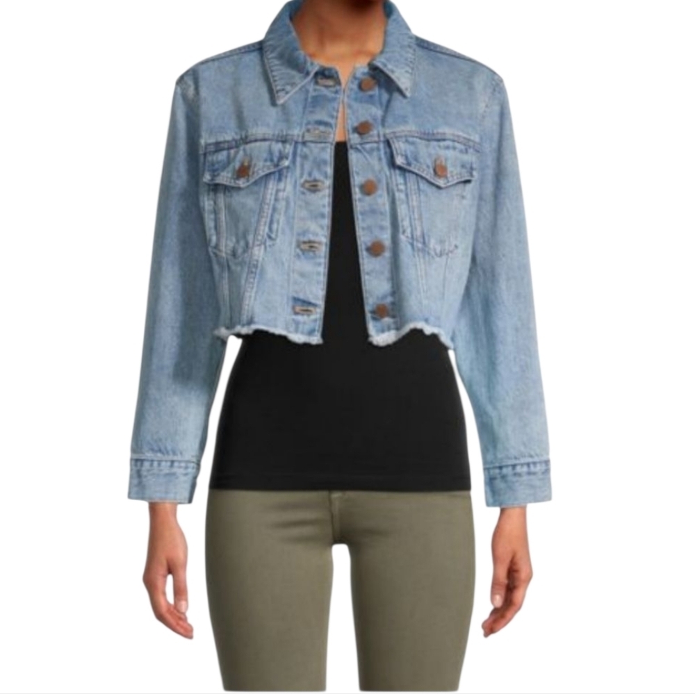 Alice + & Olivia Boxy Cropped Denim Jean Jacket Blue Size XSMALL boho Preppy